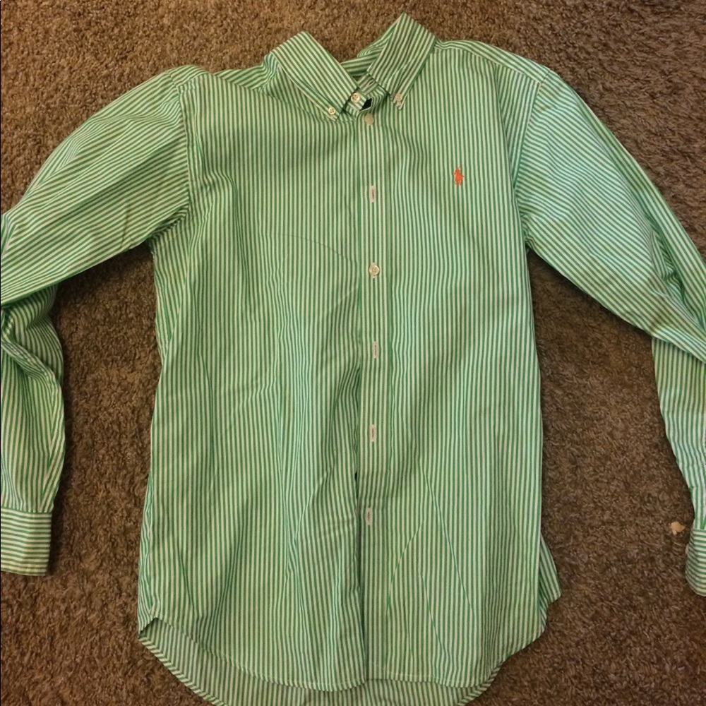 Green and white stripped button down Ralph Lauren